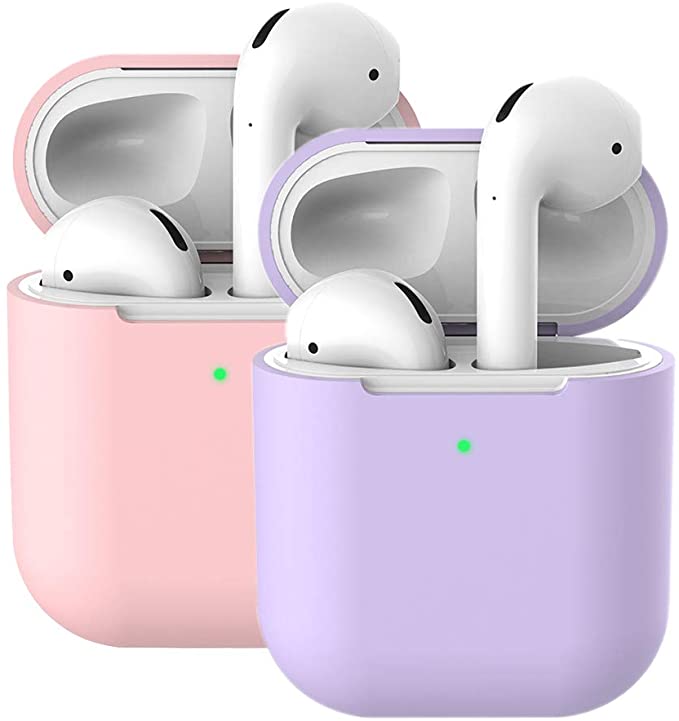 Molylove Compatible with AirPods Case Cover Skins, 2X Case for Airpods Case Cover Silicone Case Protective Shockproof [Front LED Visible][Support Wireless Charging](AirPods 2, Light Purple Pink)
