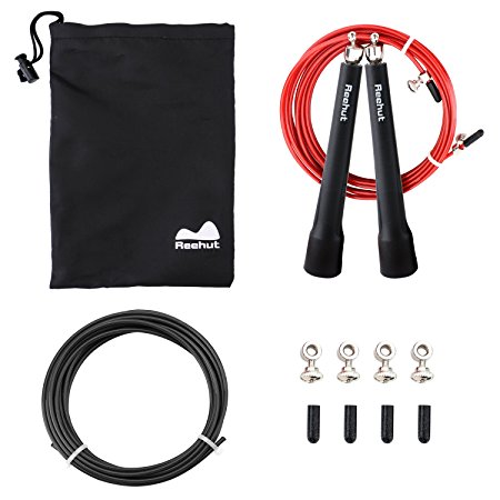 Reehut Speed Jump Rope - Great for Skipping Exercise, Crossfit, Boxing, MMA, Fitness, Cardio Training - 360° Ball Bearing - with Extra Replacement Cable & Carrying Bag - Fits Adults and Kids