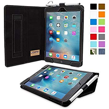Snugg iPad Mini 5 (2019) & iPad Mini 4 Leather Case, Flip Stand Cover - Blackest Black