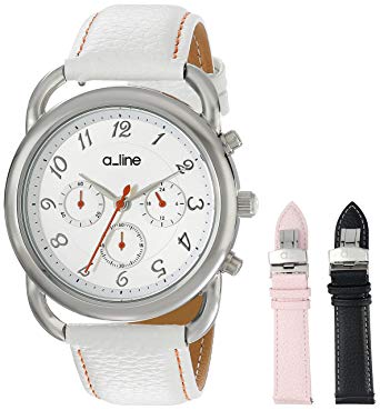 a_line Women's AL-80012-02-WH-SSET Maya Stainless Steel Watch with Three Interchangeable Leather Bands