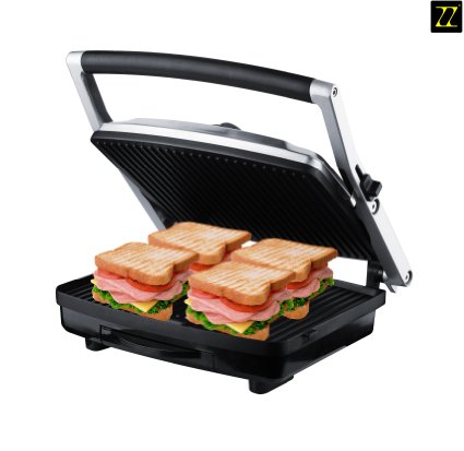 ZZ SM302 Gourmet Health Grill Panini Press and Sandwich Maker with Large Cooking Surface Silver