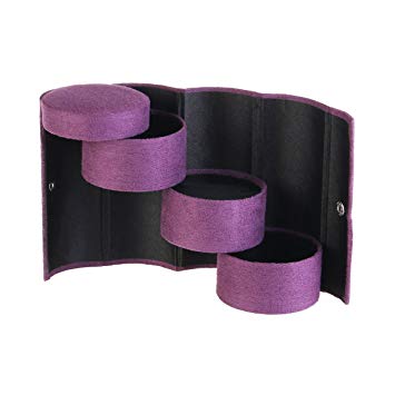 TinkSky Retro Cylinder Shaped Three-Layer Mini Velvet Roll-up Snap Jewelry Storage Box Case Holder Organizer (Purple)
