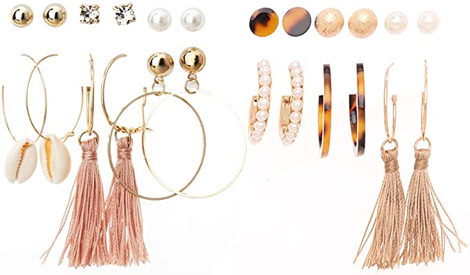 Mother's Day Gifts-Women Earrings Set for Women Bohemian Acrylic Gold Hoop Stud Drop Dangle Earrings Jewelry Earrings Set 12 Pairs