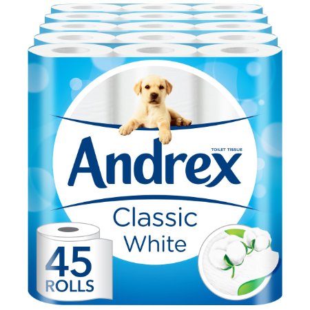 Andrex White Toilet Tissue - 45 Rolls (5 x pack of 9 rolls)