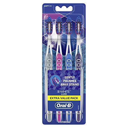 Oral-B 3D White Luxe Pro-Flex Manual Soft Toothbrush, 4 Count