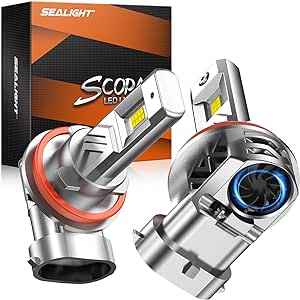 SEALIGHT H11 Bulb, 1:1 Real Size 32000LM H8/H9/H16 Fog Lights Bulbs, 700% Super Bright 6500K Cool White with Fan, Fog Light Bulb for Car Powersports ATV/UTV, Pack of 2 (S3 Series)