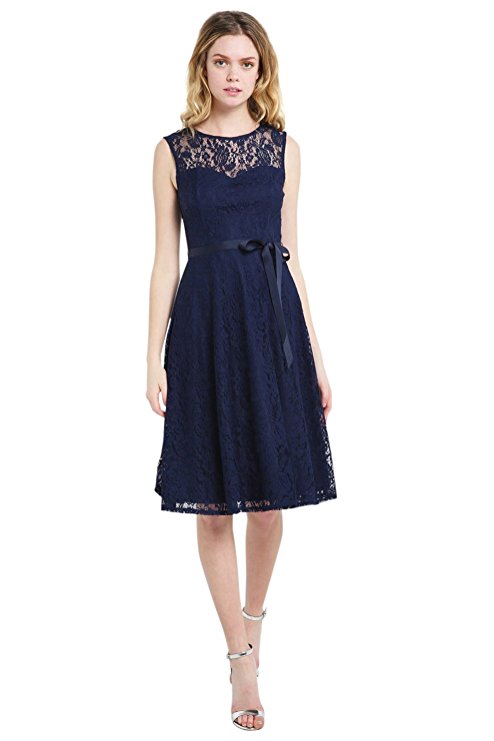 Poshsquare Women’s Sleeveless Lace Floral Sweetheart Fit and Flare Wedding Cocktail Evening Party Dress USA
