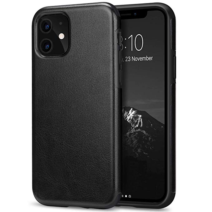 TENDLIN Compatible with iPhone 11 Case Premium Leather TPU Hybrid Case (Black)