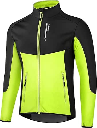 INBIKE Fahrradjacke Laufjacke sportliche softshelljacke warm winddicht wasserdicht MTB Laufen Joggen Bergsteigen Herren Stehkragen mit 2 Taschen Grün&Grau