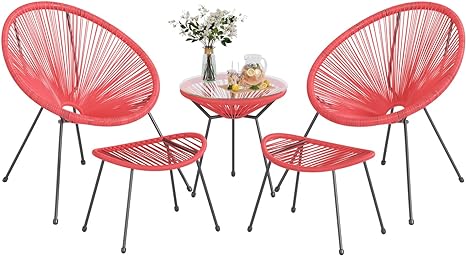 Flamaker 5 Piece Patio Furniture Acapulco Chairs Outdoor Conversation Set All-Weather Plastic Rope Lounge Chair Modern Patio Chairs Set for Porch, Lawn, Balcony, Poolside (Red)