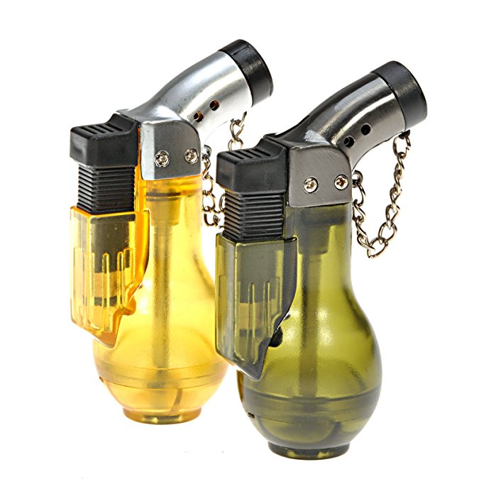 LVLing 2PCS Adjustable Flam Windproof Jet Flame Torch Refillable Cigar Lighter with Keychain (Green   Yellow)