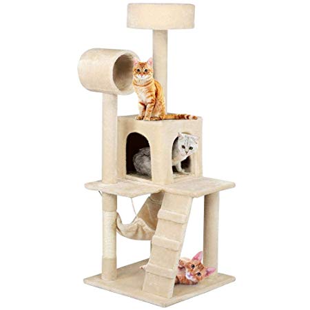 Yaheetech Cat Tree Tower Condo with Sisal Scratching Posts Perches Hammock Kitty House Furniture,52 in. High