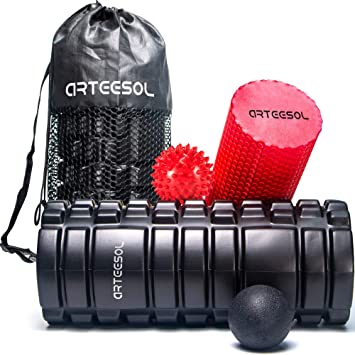 Arteesol Foam Roller 13-Inch 2-in-1 Foam Roller, High Density Muscle Roller with Spikey Massage Ball & Lacrosse Massage Ball & Free Portable Bag Massage Roller for Deep Tissue Massage, Exercise, Yoga