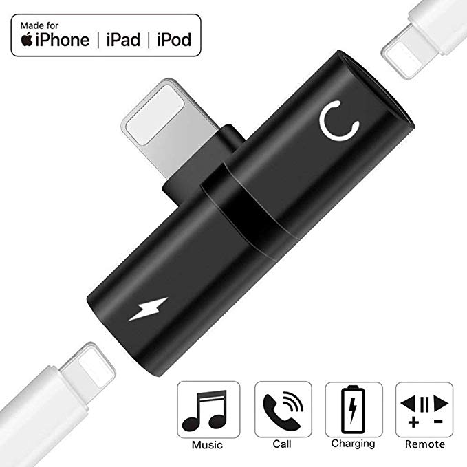 Headphones Aux Adapter for iPhone 8 Adapter Audio Jack Splitter for iPhone X/XS Max/XR/7/7 Plus 8/8Plus, Earphone Aux Audio Accessories Earbuds Jack Dongle Connector Support All iOS System
