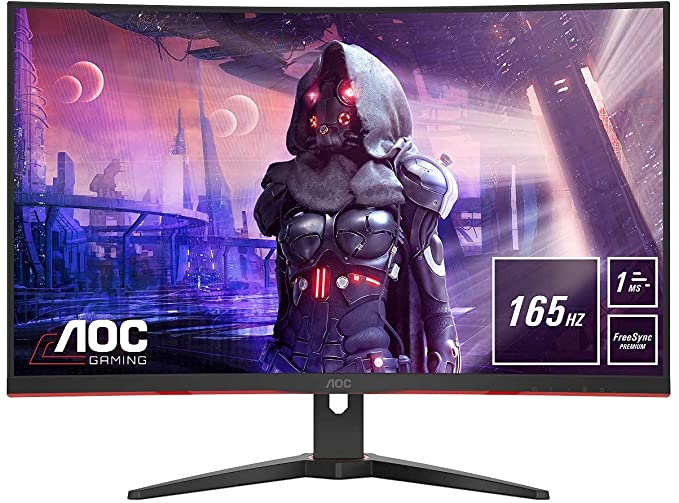 AOC Gaming C32G2AE - 32 Inch FHD Curved Monitor, 165Hz, 1 ms, VA AMD FreeSync Premium, Low Input Lag, Game Modes (1920x1080@ 165Hz, 250 cd/m², HDMI/DP/VGA)