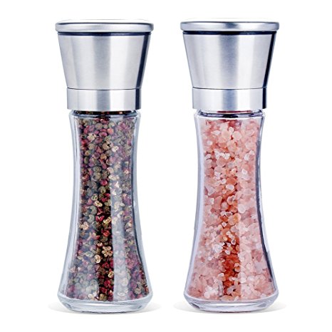 Ziraki Premium Stainless Steel Salt & Pepper Grinder Set of 2 -Pepper & Salt Mill - Salt & Pepper Shakers - Ideal Gift - Spice Grinder w/ Adjustable Coarseness, Easy to Fill -Brushed Stainless Steel
