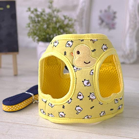 Stock Show Small Pet Summer Spring Cute Cartoon Harness Vest and Matching Polka Dots Lead Leash Set Breathable Soft Mesh Padded Adjustable Chest Strap Hareness for Puppy Kitten Small Animal
