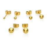 5 Pair Set of Gold Plated Stainless Steel Round Ball Stud Earrings