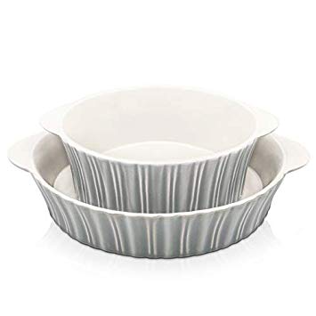 Bakeware Set, Krokori Round Baking Pan Ceramic Glaze Baking Dish for Cooking, Kitchen, Cake Dinner, Banquet and Daily Use - (2PCS of Round-Grey)