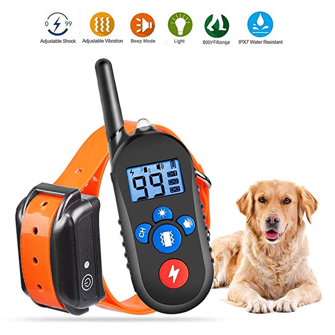 Dog Training Collar, Dog Shock Collar with Remote 2500ft Range with Beep Vibra Shock LED Light Waterproof IPX7 Electric Dog Bark Collar for Medium Large Dogs