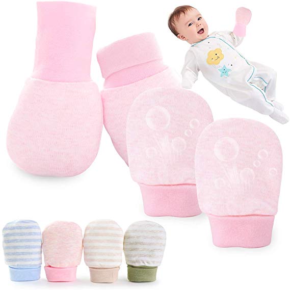 Kalevel 2 Pairs Baby Girl Mittens No Scratch Newborn Organic Cotton Gloves with Long Cuff Infant Baby Mittens Gloves Warm for Growing Babies 0-12 Months (Pink)