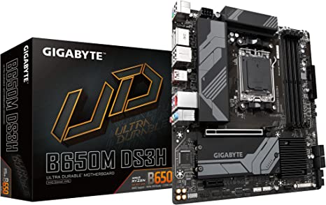 GIGABYTE B650M DS3H (AM5/ LGA 1718/ AMD/ B650/ Micro ATX/ 5-Year Warranty/ DDR5/ PCIe 4.0 M.2/ PCIe 4.0/ USB 3.2 Gen2X2 Type-C/ 2.5GbE LAN/Motherboard)