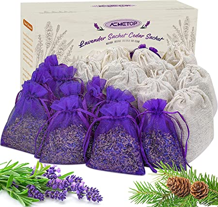 ACMETOP (20 Pack) Lavender Sachet Bags and Cedar Sachets 100% Natural Cedar Shavings and Lavender Sachets for Drawers and Closets Dried Lavender Flowers and Cedar Chips with Long-Lasting Aroma