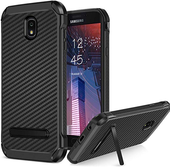 BENTOBEN for Galaxy J7 2018 Case/J7 Refine Case/J7 Star Case/J7 V 2nd Gen Case, Kickstand 2 in 1 Shockproof Slim Protective Carbon Fiber Design Phone Cases Cover for Samsung Galaxy J7 (SM-J737), Black