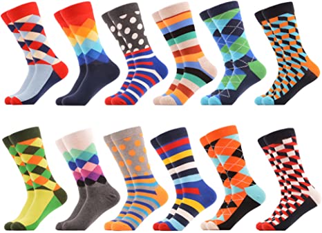 WeciBor Men's Dress Cool Colorful Fancy Novelty Funny Casual Combed Cotton Crew Socks Pack