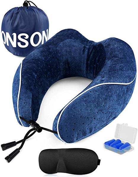 ONSON Travel Pillow, Memory Foam Neck Pillow for Airplane Travel Adjustable Inflatable Airplane Pillow, Portable Neck Support Pillow for Kids,Women and Men