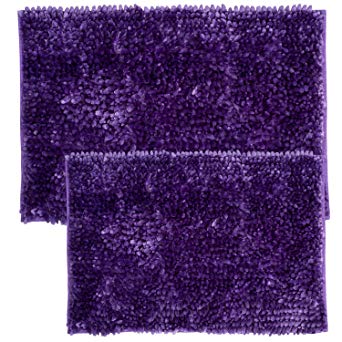 Sweet Home Collection Bathroom Rugs Set 2 Piece Butter Chenille Noodle Soft Luxurious Absorbent Non Slip Latex Back Microfiber Bath Mat, Purple