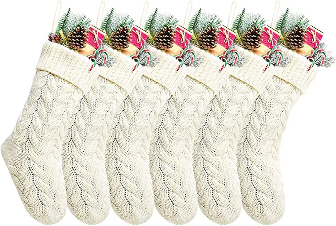 Kunyida Christmas Stockings Bulk, 20 Inch Ivory Knit Stockings Christmas Holiday Decoration, 6 Pack