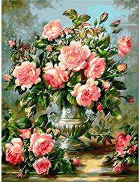 SUPCHON DIY Paint by Numbers, Acrylic Paint by Number Kit On Canvas for Adults Beginner Without Frame - Peony 40x50cm