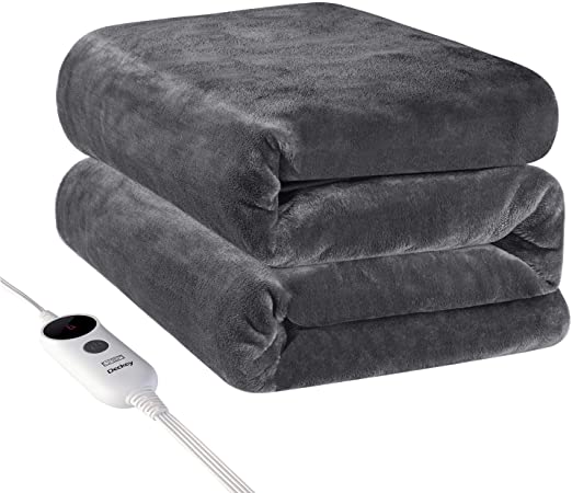 Deckey Electric Heated Blanket Throw 50”x 60”,Heating Blanket Throw Electric,Fast Heating Blanket,6 Heat Settings with Auto-Off,Machine Washable,Fast Pain Relief for Back, Shoulder, Abdomen(Grey)