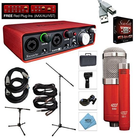 Focusrite Scarlett 2i2 Interface Recording Package - MXL 550/551r, (2) Mic Stand, (2) XLR Cable Bundle