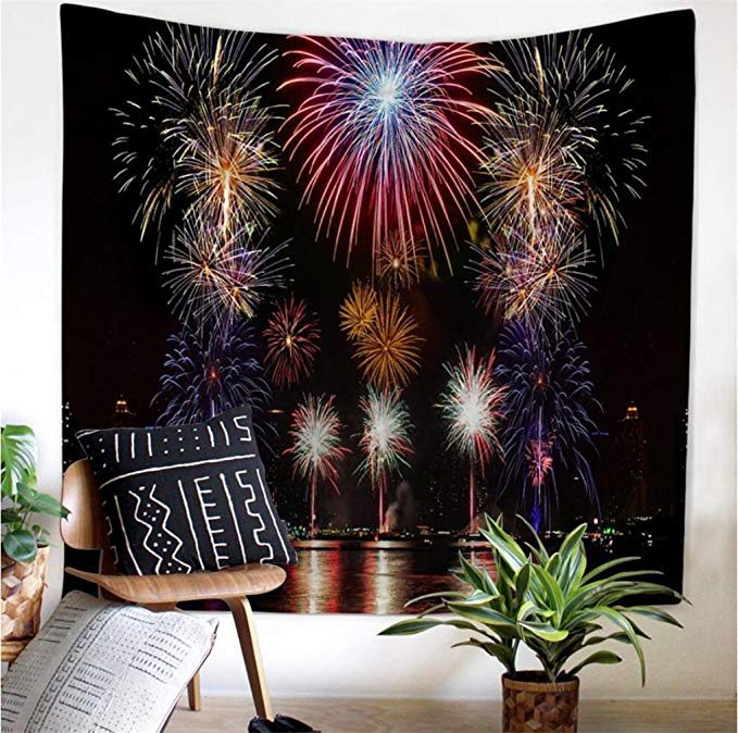 DIPPERION Fireworks Tapestry Wall Hanging Gorgeous Colorful New Year Wall Tapestry Hippie Tapestry Boho Tapestry Night View Wall Tapestry for Bedroom Home Decor