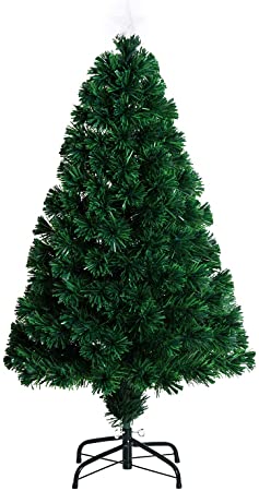 HOMCOM Árbol de Navidad 120cm Artificial Árboles de Abeto con Soporte Fibra Óptica Brillante Multicolor Ignífugo