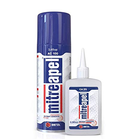 MITREAPEL Super CA Glue (0.85 oz.) with Spray Adhesive Activator (3.35 fl oz.) - Crazy Craft Glue for Wood, Plastic, Metal, Leather, Ceramic - Cyanoacrylate Glue for Crafting and Building (1PACK)
