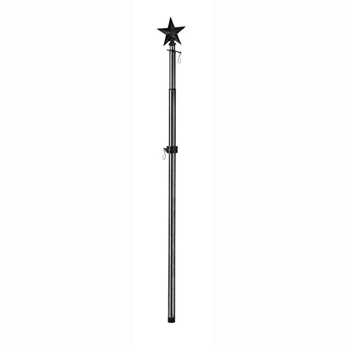 Evergreen Flag Star Black Metal Extendable House Flag Pole, 35" to 60" L