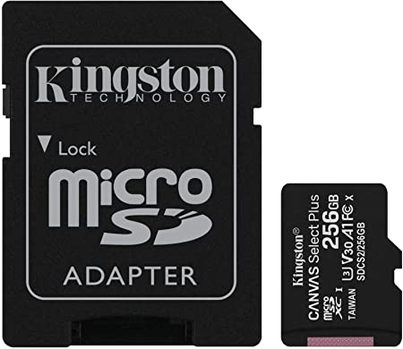 Kingston 256GB microSDHC Canvas Select Plus 100MB/s Read A1 Class 10 UHS-I Memory Card   Adapter (SDCS2/256GB)