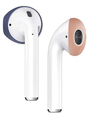 elago AirPods Secure Fit Cover [Jean Indigo   Peach] - [Fit in The Case][2 Pairs Included][Tips Only][Must Watch Installation Video] - for Apple AirPods 1 & 2