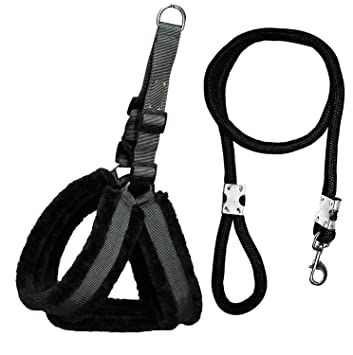 TYSON Feather Soft Padded Nylon Dog Harness & Leash Rope (Medium, Black)