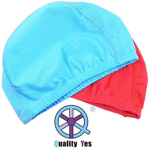 QY 2Pack Superior Polyester Cloth Fabric Bathing Cap Swimming Caps Swimming Hats for Water Sports