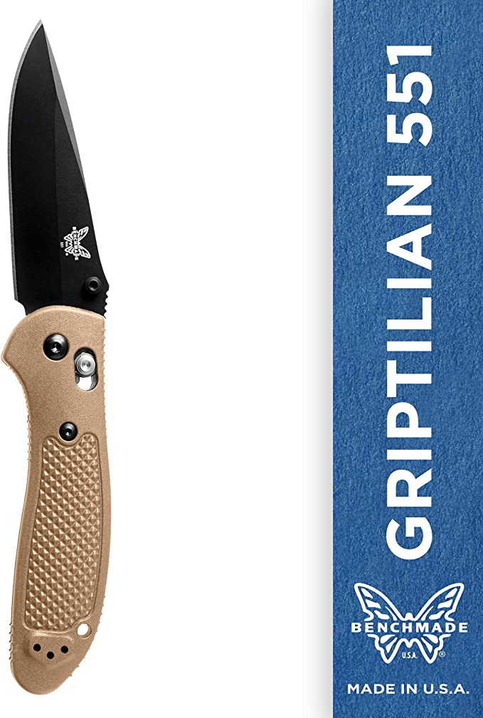 Benchmade - Griptilian 551 Knife with CPM-S30V Steel, Drop-Point Blade, Plain Edge