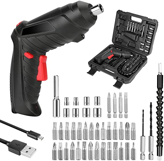 Electric Screwdriver with Light Victop 47 in 1 Cordless Drill Bits Set Rechargeable with 3.6V Li-ion 3.5N·m Max Torque Rotatable Drill Screwdriver USB Charging Cable for Home Improvement DIY