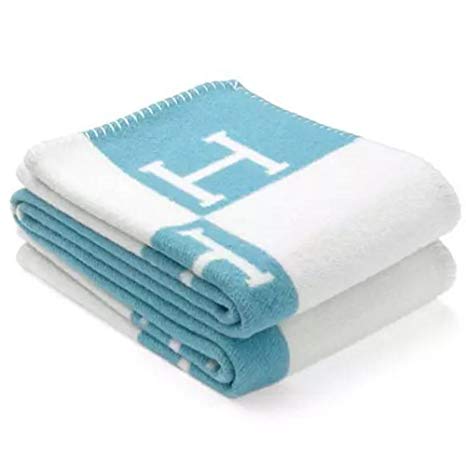 MOS Initial Letter H Cashmere Knitted Throw Blanket for Couch/Chair/Love Seat/Car Camping Blanket Shawl 55"x63" (FBA) (Lake blue)