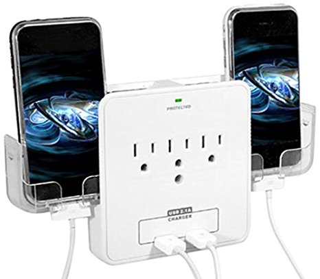 RND Power Solutions Wall Power Station includes 3 AC Plugs and 2 USB ports with Surge Protection and 2 slide-out holders