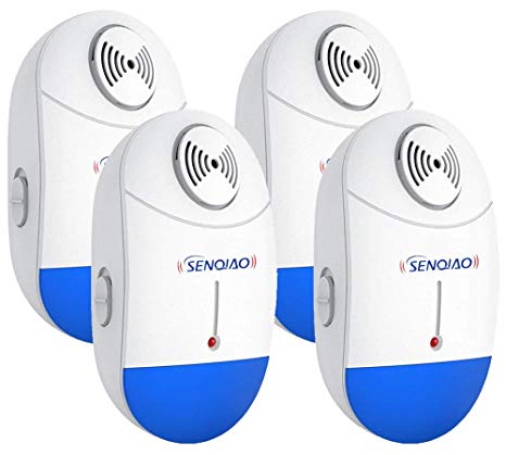 SENQIAO Pest Control Ultrasonic Repeller for Mosquitoes, Insects, Spiders, Mices, Roaches, Bugs, Flies and More for Home Indoor - Non-Toxic Eco-Friendly, Human & Pet Safe [4 Pack]