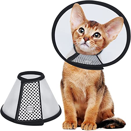Vivifying Cat Cone, Adjustable Pet Recovery Collar, 7.2-9.0 Inches Lightweight Plastic Elizabethan Collar for Cats, Mini Dogs and Rabbits (Black)