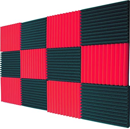 12 Pack Acoustic Panels Studio Foam Wedges 1" X 12" X 12" Color Charcoal/Red